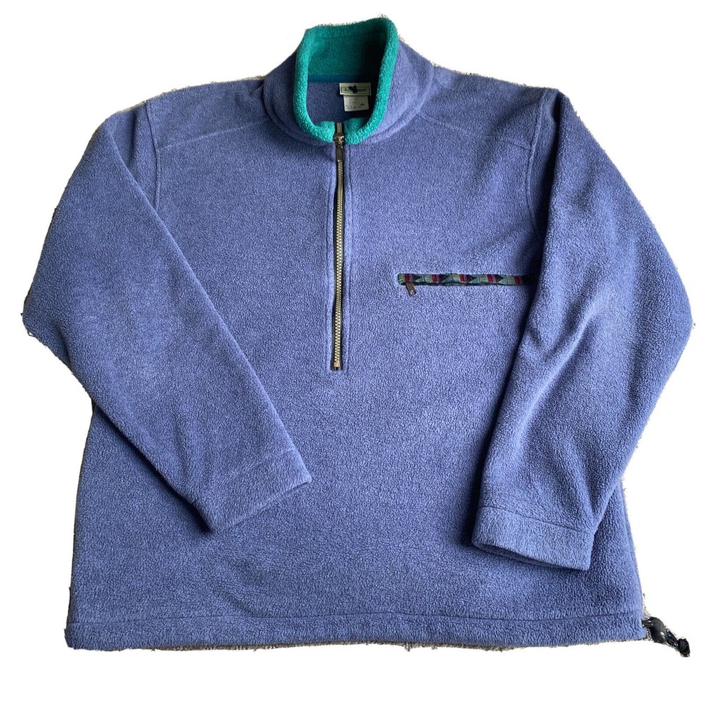 Vintage LL Bean Sweater S Fleece 1/2 Zip Blue Pocket Long Sleeve Made in USA